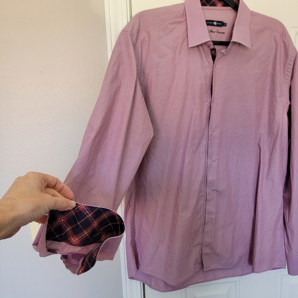 Stone Rose Black Rivet Collection Pink White Striped Button Down Flip Cuff XL - Picture 3 of 13